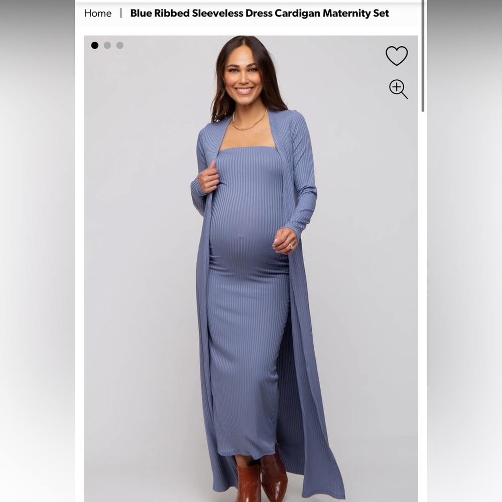 Blue Ribbed Pink Blush Maternity dress set